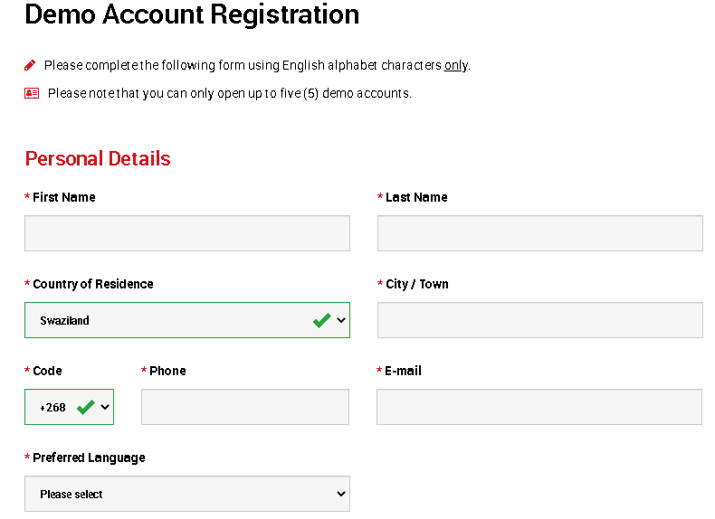 demo account registration